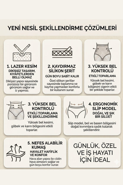 Yüksek Bel Slip Korse Dikişsiz Lazer Kesim İz Yapmaz Göbek Bel Basen Toparlayıcı Kadın